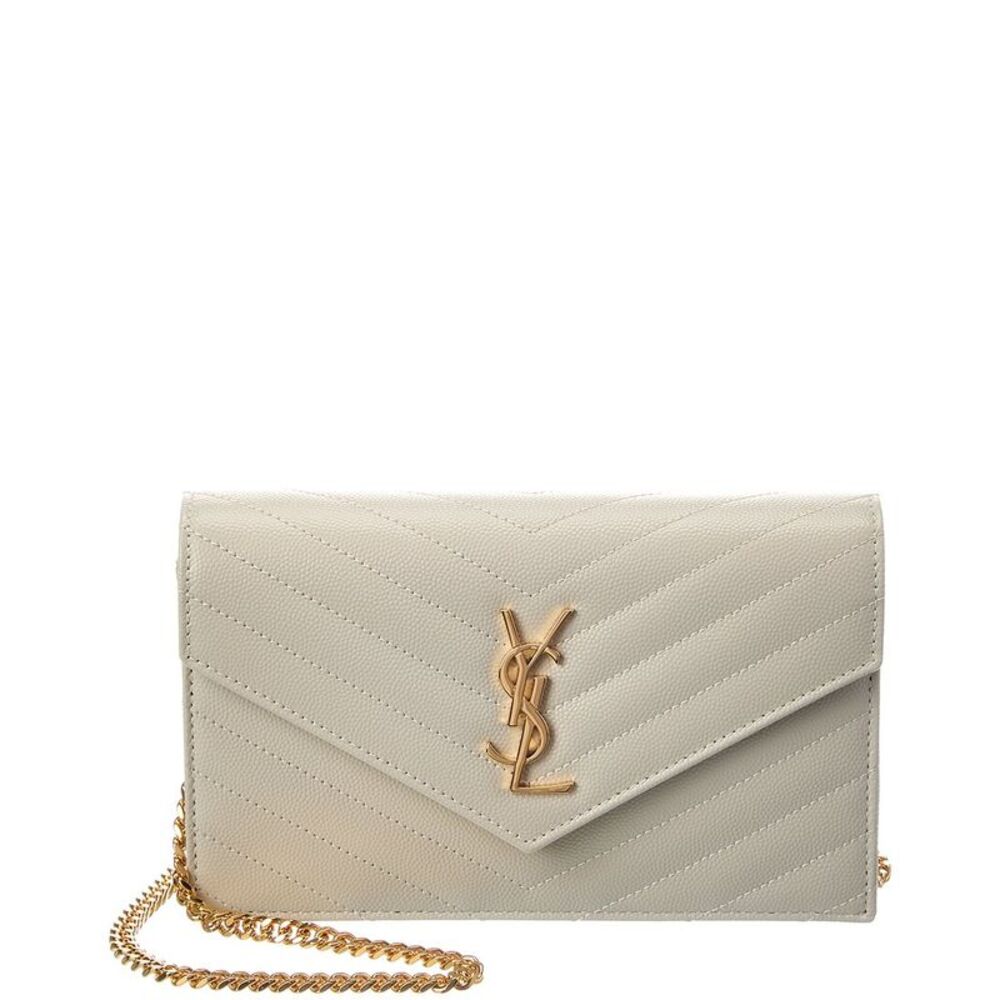 Saint Laurent Cassandra Leather Wallet On Chain, Beige